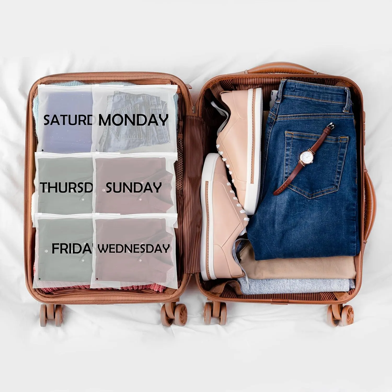 35pcs Days of Week Packing Cubes Travel Luggage Organizer Bags Luggage Packing Cubes for Suitcase Plastic Zipper Bags for Travel Plastic Organizer Bags with Zipper for Travel Days of the Week