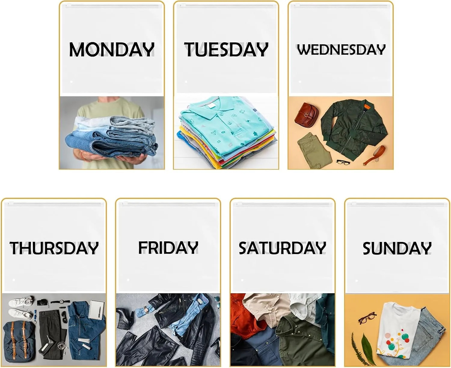 35pcs Days of Week Packing Cubes Travel Luggage Organizer Bags Luggage Packing Cubes for Suitcase Plastic Zipper Bags for Travel Plastic Organizer Bags with Zipper for Travel Days of the Week