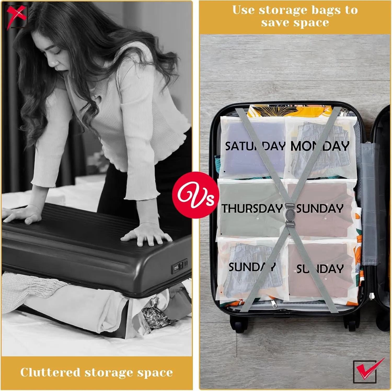 35pcs Days of Week Packing Cubes Travel Luggage Organizer Bags Luggage Packing Cubes for Suitcase Plastic Zipper Bags for Travel Plastic Organizer Bags with Zipper for Travel Days of the Week