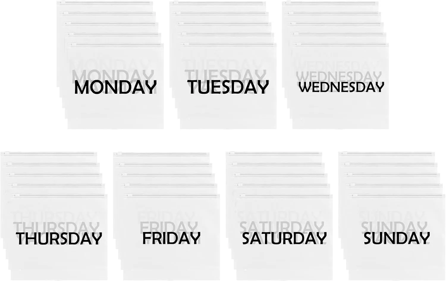 35pcs Days of Week Packing Cubes Travel Luggage Organizer Bags Luggage Packing Cubes for Suitcase Plastic Zipper Bags for Travel Plastic Organizer Bags with Zipper for Travel Days of the Week