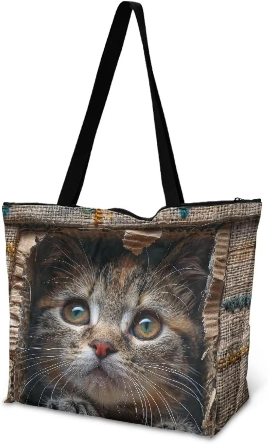 3D Vivid Cat 14x6x15 Tote Paper Bag for Women, Gothic Rose Butterfly Hand Bag, Halloween Spider Web Commute Bag