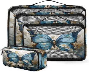 4 Set Packing Cubes for Suitcases, Travel Essentials for Carry on Luggage, Abstract Butterfly Suitcase Organizers for Clothes Shoes Toiletries Travel Accessories in 4 Sizes - Retro Butterfly