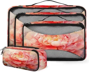 4 Set Packing Cubes for Suitcases, Travel Essentials for Carry on Luggage, Abstract Flower Suitcase Organizers for Clothes Shoes Toiletries Travel Accessories in 4 Sizes - Modern Flower