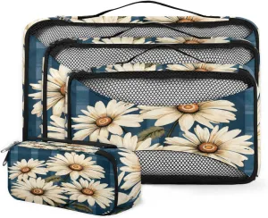 4 Set Packing Cubes for Suitcases, Travel Essentials for Carry on Luggage, Abstract Flower Suitcase Organizers for Clothes Shoes Toiletries Travel Accessories in 4 Sizes - Oil Painting Flower