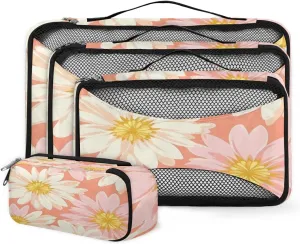 4 Set Packing Cubes for Suitcases, Travel Essentials for Carry on Luggage, Abstract Flowers Suitcase Organizers for Clothes Shoes Toiletries Travel Accessories in 4 Sizes - Colorful Flowers