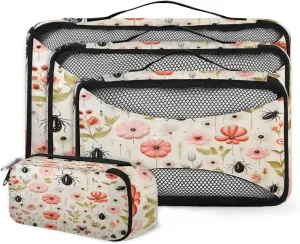 4 Set Packing Cubes for Suitcases, Travel Essentials for Carry on Luggage, Abstract Flowers Suitcase Organizers for Clothes Shoes Toiletries Travel Accessories in 4 Sizes - Varicolored Flowers
