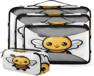 4 Set Packing Cubes for Suitcases, Travel Essentials for Carry on Luggage, Artistic Bee Suitcase Organizers for Clothes Shoes Toiletries Travel Accessories in 4 Sizes - Cute Bee