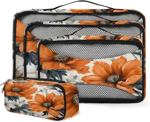 4 Set Packing Cubes for Suitcases, Travel Essentials for Carry on Luggage, Artistic Flower Suitcase Organizers for Clothes Shoes Toiletries Travel Accessories in 4 Sizes - Lively Flower