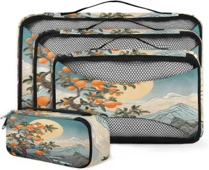 4 Set Packing Cubes for Suitcases, Travel Essentials for Carry on Luggage, Artistic Forest Suitcase Organizers for Clothes Shoes Toiletries Travel Accessories in 4 Sizes - Colorful Forest
