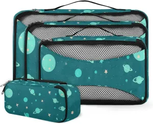 4 Set Packing Cubes for Suitcases, Travel Essentials for Carry on Luggage, Artistic Galaxy Suitcase Organizers for Clothes Shoes Toiletries Travel Accessories in 4 Sizes - Abstract Galaxy