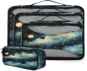 4 Set Packing Cubes for Suitcases, Travel Essentials for Carry on Luggage, Artistic Galaxy Suitcase Organizers for Clothes Shoes Toiletries Travel Accessories in 4 Sizes - Fantastic Galaxy