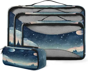 4 Set Packing Cubes for Suitcases, Travel Essentials for Carry on Luggage, Artistic Galaxy Suitcase Organizers for Clothes Shoes Toiletries Travel Accessories in 4 Sizes - Universe Galaxy