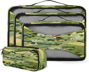 4 Set Packing Cubes for Suitcases, Travel Essentials for Carry on Luggage, Artistic Village Suitcase Organizers for Clothes Shoes Toiletries Travel Accessories in 4 Sizes - Fantastic Village