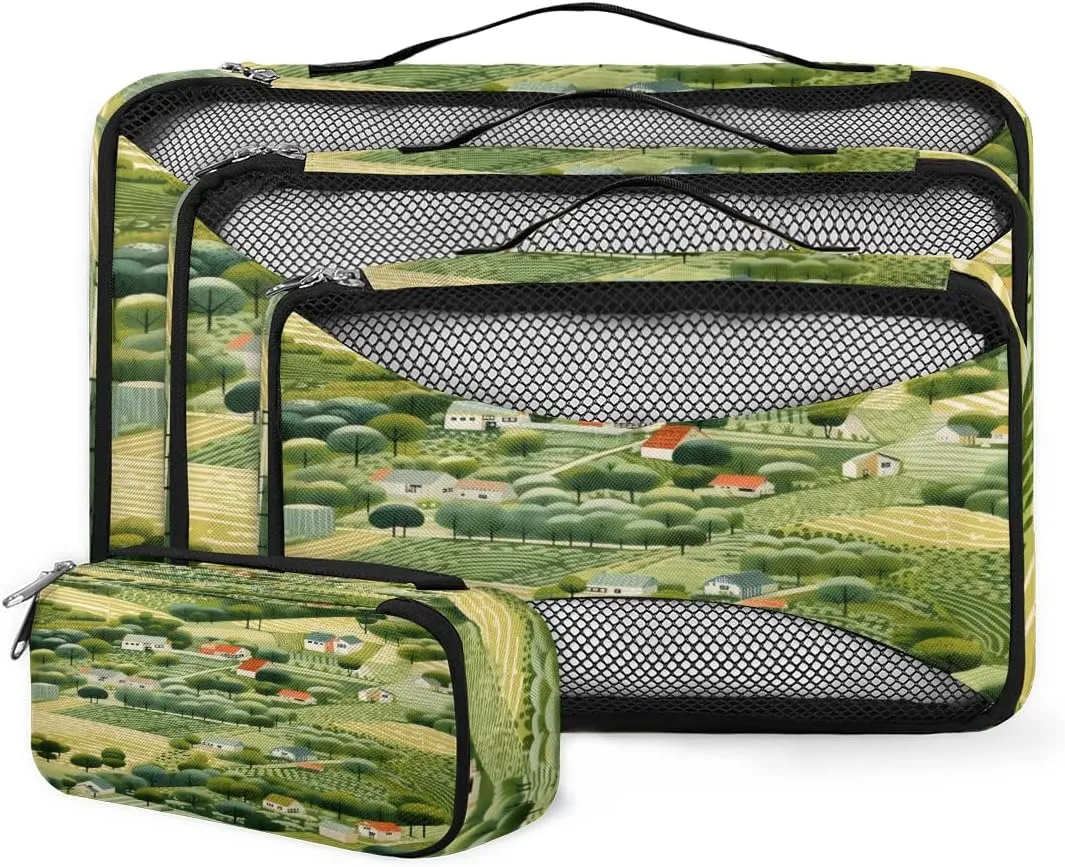 4 Set Packing Cubes for Suitcases, Travel Essentials for Carry on Luggage, Artistic Village Suitcase Organizers for Clothes Shoes Toiletries Travel Accessories in 4 Sizes - Fantastic Village