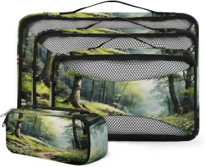 4 Set Packing Cubes for Suitcases, Travel Essentials for Carry on Luggage, Autumn Forest Suitcase Organizers for Clothes Shoes Toiletries Travel Accessories in 4 Sizes - Watercolor Forest