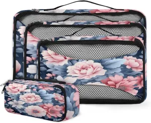 4 Set Packing Cubes for Suitcases, Travel Essentials for Carry on Luggage, Beautiful Floral Suitcase Organizers for Clothes Shoes Toiletries Travel Accessories in 4 Sizes - Fantastic Floral