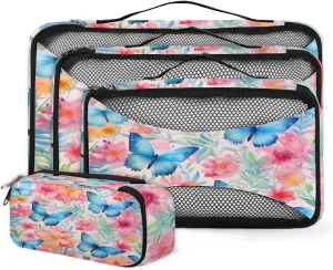 4 Set Packing Cubes for Suitcases, Travel Essentials for Carry on Luggage, Beautiful Flowers Suitcase Organizers for Clothes Shoes Toiletries Travel Accessories in 4 Sizes - Colorful Flowers