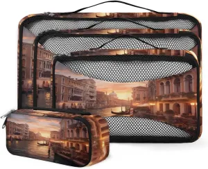 4 Set Packing Cubes for Suitcases, Travel Essentials for Carry on Luggage, Bright City Suitcase Organizers for Clothes Shoes Toiletries Travel Accessories in 4 Sizes - Mystical City