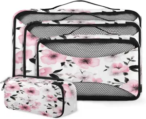 4 Set Packing Cubes for Suitcases, Travel Essentials for Carry on Luggage, Bright Flowers Suitcase Organizers for Clothes Shoes Toiletries Travel Accessories in 4 Sizes - Oil Painting Flowers