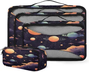 4 Set Packing Cubes for Suitcases, Travel Essentials for Carry on Luggage, Bright Galaxy Suitcase Organizers for Clothes Shoes Toiletries Travel Accessories in 4 Sizes - Abstract Galaxy