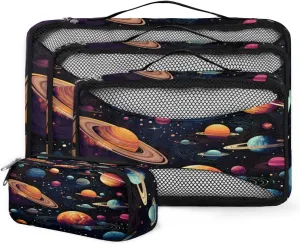 4 Set Packing Cubes for Suitcases, Travel Essentials for Carry on Luggage, Bright Galaxy Suitcase Organizers for Clothes Shoes Toiletries Travel Accessories in 4 Sizes - Artistic Galaxy