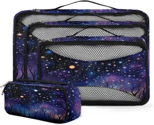 4 Set Packing Cubes for Suitcases, Travel Essentials for Carry on Luggage, Bright Galaxy Suitcase Organizers for Clothes Shoes Toiletries Travel Accessories in 4 Sizes - Universe Galaxy