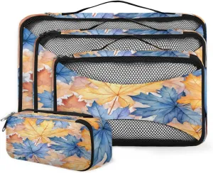 4 Set Packing Cubes for Suitcases, Travel Essentials for Carry on Luggage, Bright Maple Leaves Suitcase Organizers for Clothes Shoes Toiletries Travel Accessories in 4 Sizes - Colorful Maple Leaves