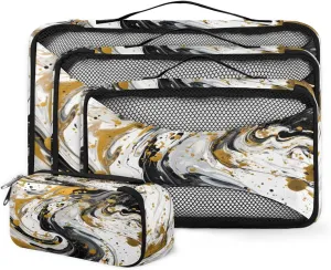 4 Set Packing Cubes for Suitcases, Travel Essentials for Carry on Luggage, Bright Marble Suitcase Organizers for Clothes Shoes Toiletries Travel Accessories in 4 Sizes - Abstract Marble