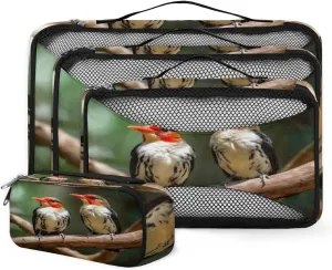 4 Set Packing Cubes for Suitcases, Travel Essentials for Carry on Luggage, Cartoon Bird Suitcase Organizers for Clothes Shoes Toiletries Travel Accessories in 4 Sizes - Fantastic Bird
