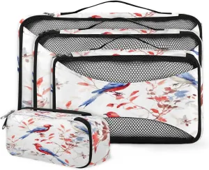 4 Set Packing Cubes for Suitcases, Travel Essentials for Carry on Luggage, Cartoon Bird Suitcase Organizers for Clothes Shoes Toiletries Travel Accessories in 4 Sizes - Pretty Birds