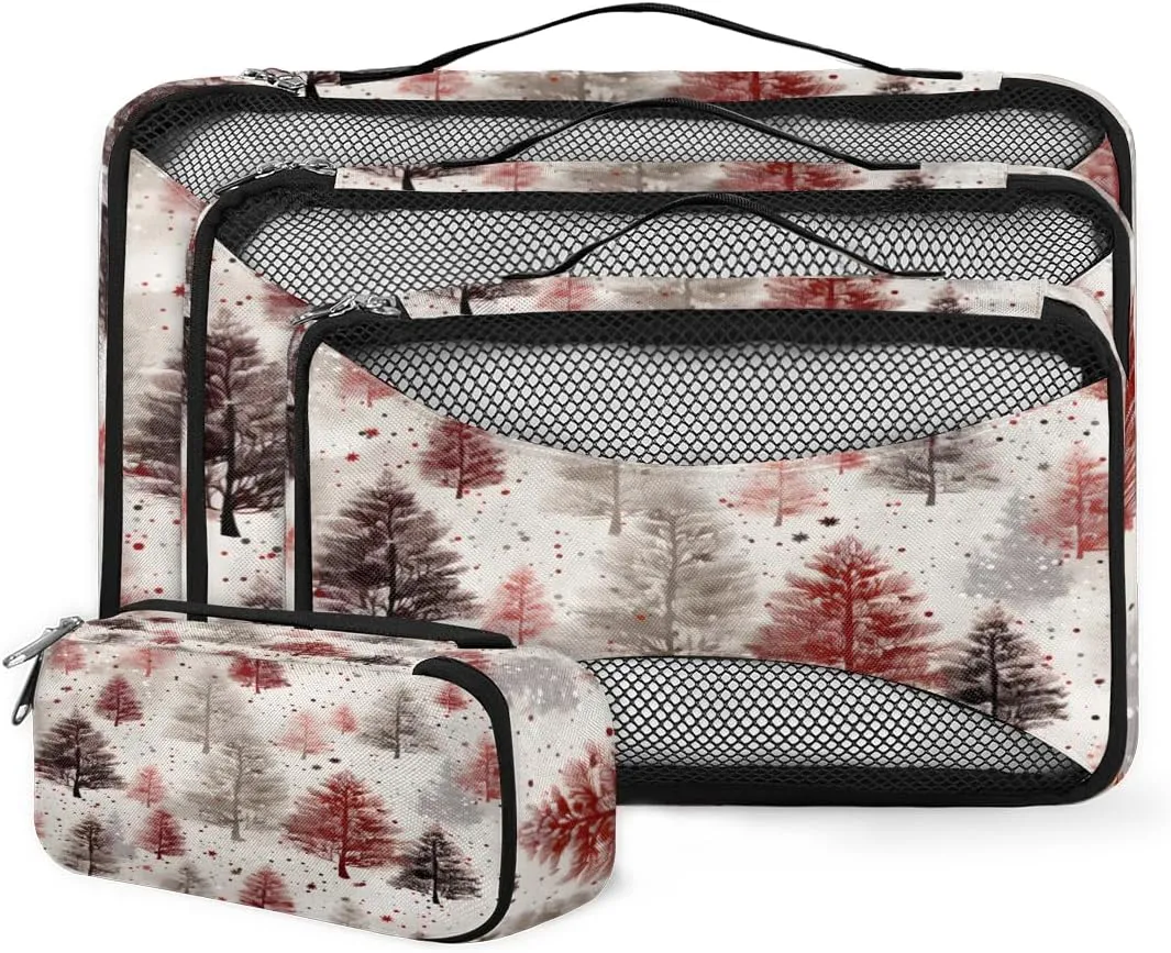 4 Set Packing Cubes for Suitcases, Travel Essentials for Carry on Luggage, Christmas Tree Suitcase Organizers for Clothes Shoes Toiletries Travel Accessories in 4 Sizes - Cartoon Tree
