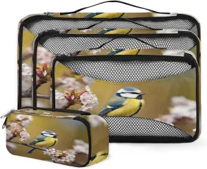 4 Set Packing Cubes for Suitcases, Travel Essentials for Carry on Luggage, Colorful Bird Suitcase Organizers for Clothes Shoes Toiletries Travel Accessories in 4 Sizes - Fantastic Bird