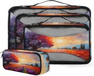 4 Set Packing Cubes for Suitcases, Travel Essentials for Carry on Luggage, Colorful Forest Suitcase Organizers for Clothes Shoes Toiletries Travel Accessories in 4 Sizes - Autumn Forest
