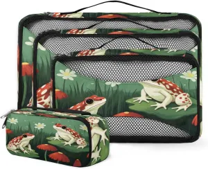 4 Set Packing Cubes for Suitcases, Travel Essentials for Carry on Luggage, Colorful Frog Suitcase Organizers for Clothes Shoes Toiletries Travel Accessories in 4 Sizes - Flower Frog