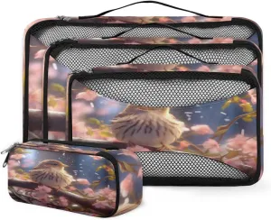 4 Set Packing Cubes for Suitcases, Travel Essentials for Carry on Luggage, Cute Bird Suitcase Organizers for Clothes Shoes Toiletries Travel Accessories in 4 Sizes - Pretty Birds