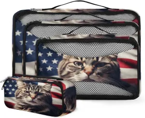 4 Set Packing Cubes for Suitcases, Travel Essentials for Carry on Luggage, Cute Cat Suitcase Organizers for Clothes Shoes Toiletries Travel Accessories in 4 Sizes - Fantastic Cat