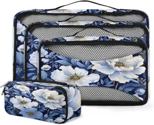 4 Set Packing Cubes for Suitcases, Travel Essentials for Carry on Luggage, Cute Flower Suitcase Organizers for Clothes Shoes Toiletries Travel Accessories in 4 Sizes - Modern Flower