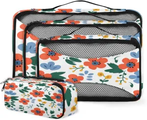 4 Set Packing Cubes for Suitcases, Travel Essentials for Carry on Luggage, Cute Flowers Suitcase Organizers for Clothes Shoes Toiletries Travel Accessories in 4 Sizes - Ethnic Flowers