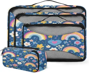 4 Set Packing Cubes for Suitcases, Travel Essentials for Carry on Luggage, Cute Flowers Suitcase Organizers for Clothes Shoes Toiletries Travel Accessories in 4 Sizes - Graffiti Flowers
