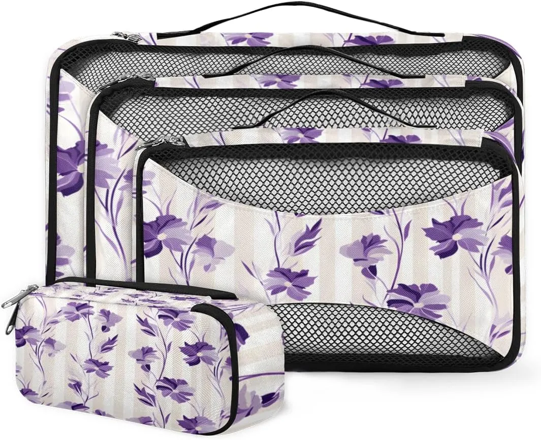 4 Set Packing Cubes for Suitcases, Travel Essentials for Carry on Luggage, Cute Flowers Suitcase Organizers for Clothes Shoes Toiletries Travel Accessories in 4 Sizes - Lively Flowers