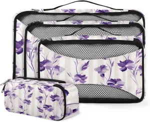 4 Set Packing Cubes for Suitcases, Travel Essentials for Carry on Luggage, Cute Flowers Suitcase Organizers for Clothes Shoes Toiletries Travel Accessories in 4 Sizes - Lively Flowers