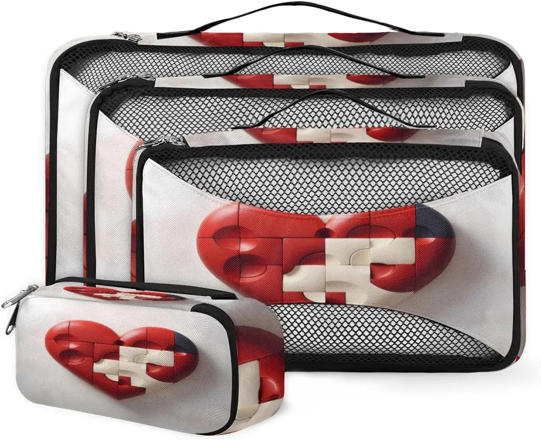 4 Set Packing Cubes for Suitcases, Travel Essentials for Carry on Luggage, Cute Heart Suitcase Organizers for Clothes Shoes Toiletries Travel Accessories in 4 Sizes - Dreamy Heart