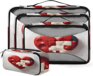 4 Set Packing Cubes for Suitcases, Travel Essentials for Carry on Luggage, Cute Heart Suitcase Organizers for Clothes Shoes Toiletries Travel Accessories in 4 Sizes - Dreamy Heart