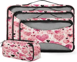 4 Set Packing Cubes for Suitcases, Travel Essentials for Carry on Luggage, Cute Heart Suitcase Organizers for Clothes Shoes Toiletries Travel Accessories in 4 Sizes - Fantastic Heart