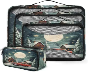 4 Set Packing Cubes for Suitcases, Travel Essentials for Carry on Luggage, Cute Truck Suitcase Organizers for Clothes Shoes Toiletries Travel Accessories in 4 Sizes - Christmas Truck