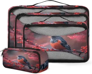 4 Set Packing Cubes for Suitcases, Travel Essentials for Carry on Luggage, Dreamy Bird Suitcase Organizers for Clothes Shoes Toiletries Travel Accessories in 4 Sizes - Cute Bird