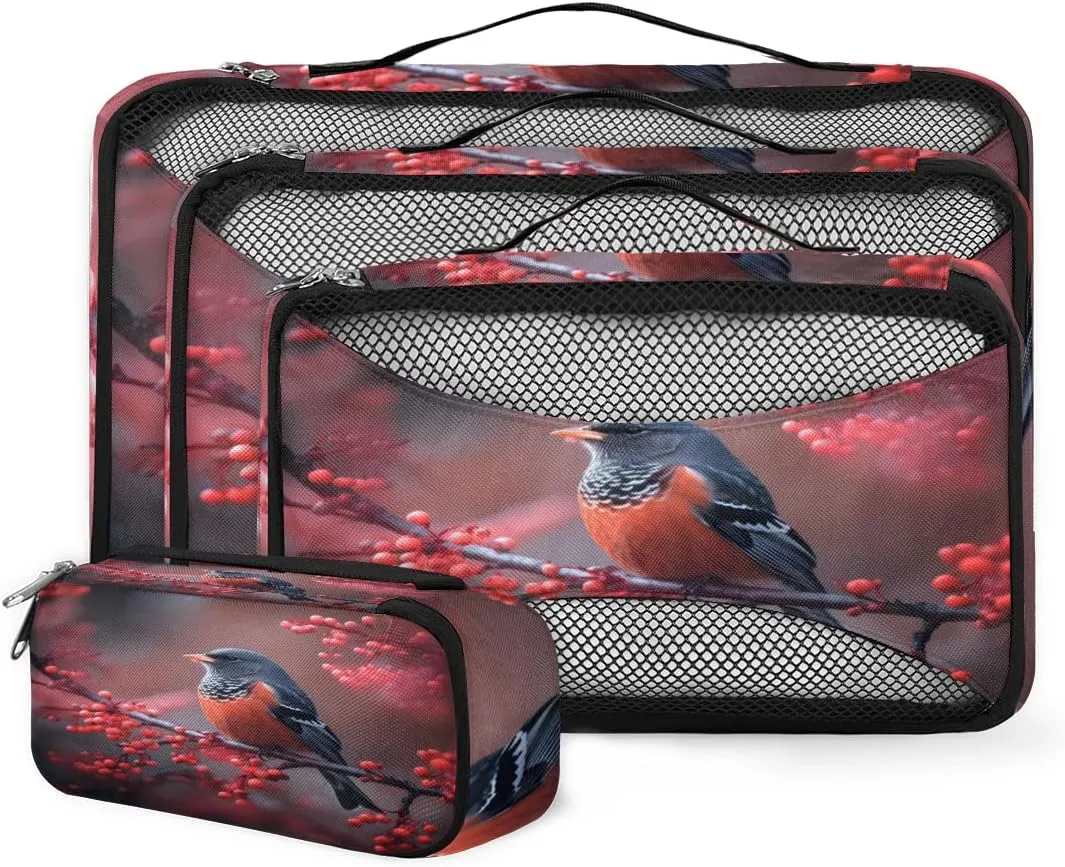 4 Set Packing Cubes for Suitcases, Travel Essentials for Carry on Luggage, Dreamy Bird Suitcase Organizers for Clothes Shoes Toiletries Travel Accessories in 4 Sizes - Cute Bird
