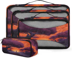 4 Set Packing Cubes for Suitcases, Travel Essentials for Carry on Luggage, Dreamy Forest Suitcase Organizers for Clothes Shoes Toiletries Travel Accessories in 4 Sizes - Autumn Forest