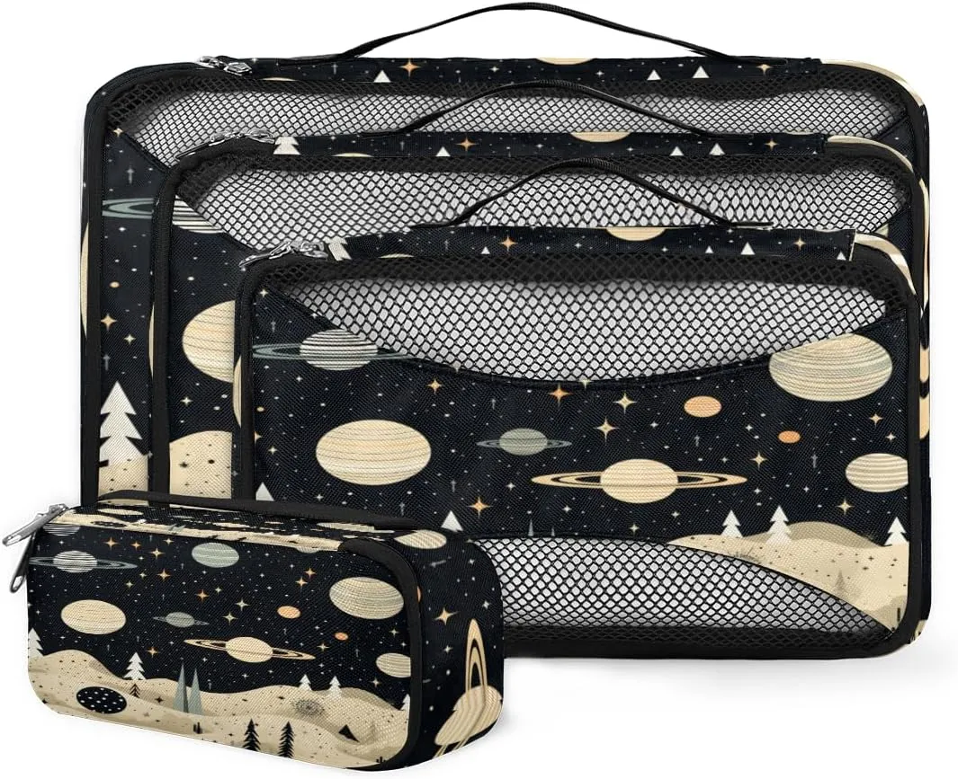 4 Set Packing Cubes for Suitcases, Travel Essentials for Carry on Luggage, Dreamy Galaxy Suitcase Organizers for Clothes Shoes Toiletries Travel Accessories in 4 Sizes - Abstract Galaxy