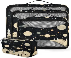 4 Set Packing Cubes for Suitcases, Travel Essentials for Carry on Luggage, Dreamy Galaxy Suitcase Organizers for Clothes Shoes Toiletries Travel Accessories in 4 Sizes - Abstract Galaxy